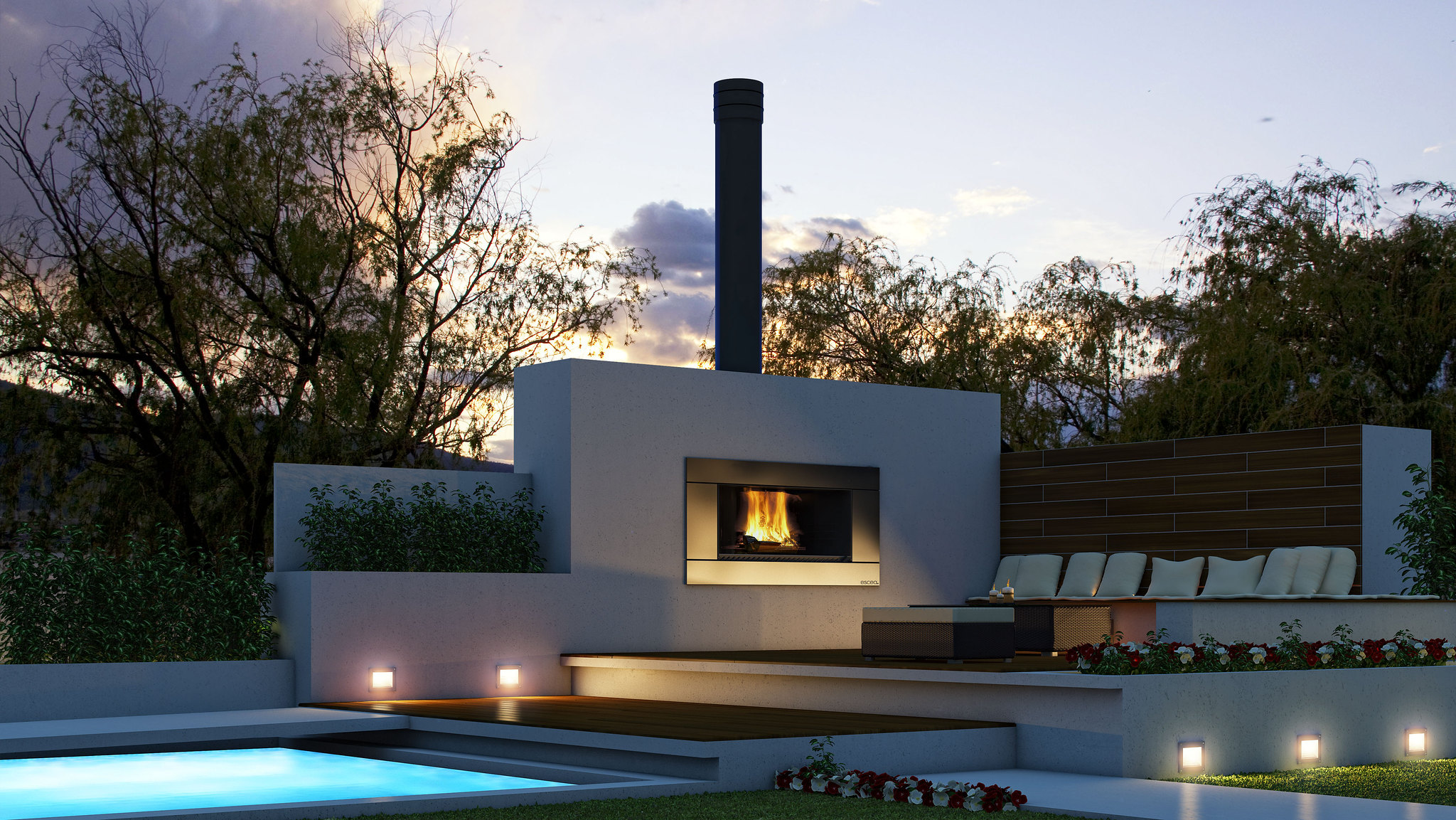 Escea EW5000 Outdoor Solid Fuel Cooking Fire - with cooking grate